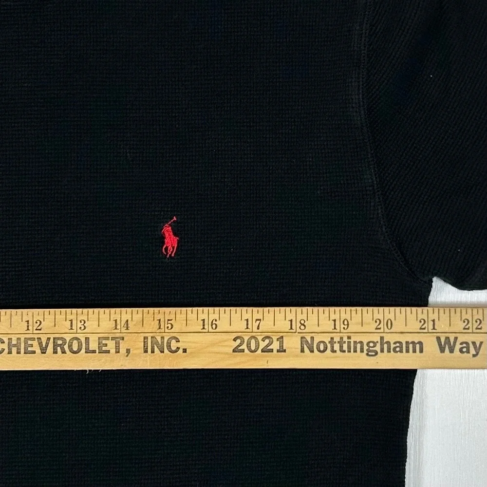 Polo Ralph Lauren Mens Large Black Waffle Knit Thermal Short Sleeve T-Shirt Pony
